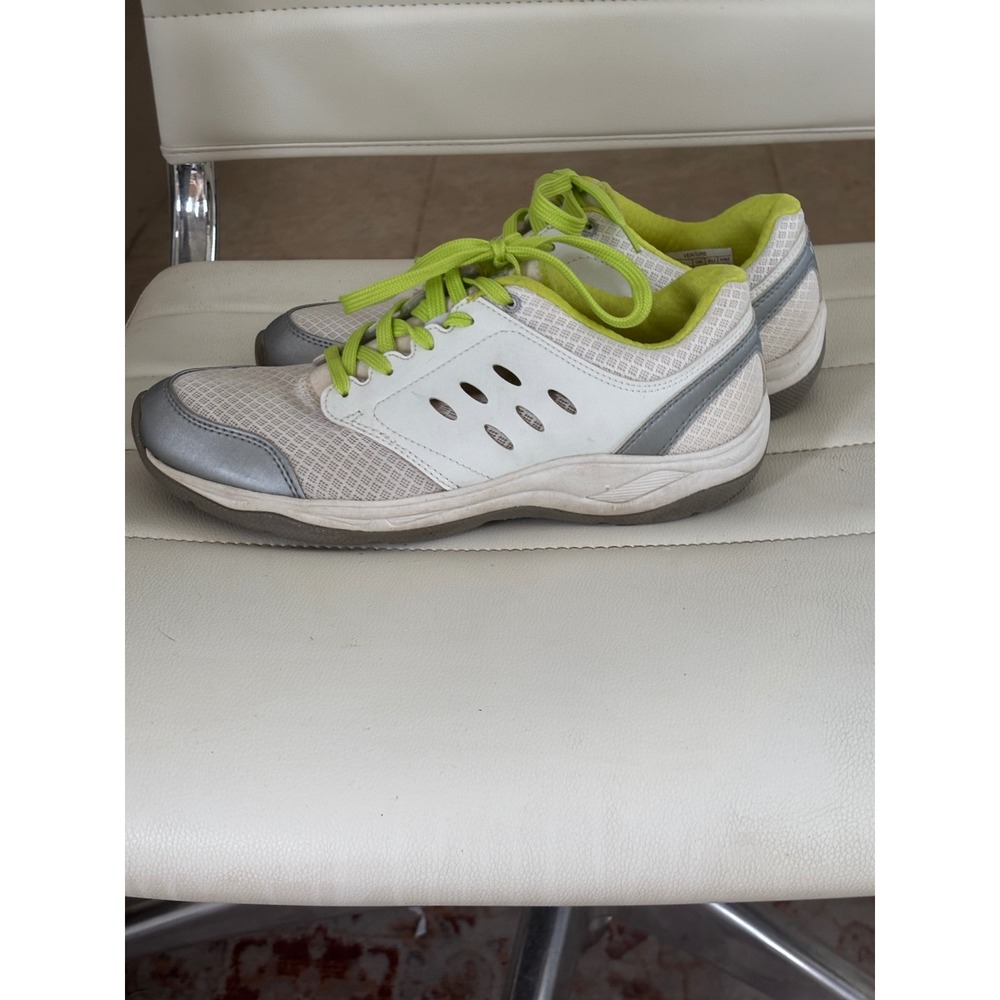 Vionic Venture Walking Shoes Womens 8 White Silver Lime Green Orthotic Sneakers